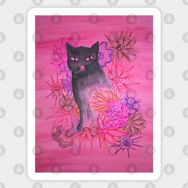 Black cat in the garden. Magnet by Maltez